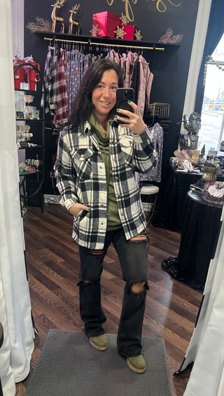 Black & Ivory w/Brown Accents Plaid Norah Shacket