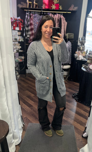 Grey Knit Button Sweater