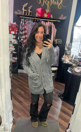 Grey Knit Button Sweater