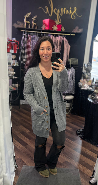 Grey Knit Button Sweater