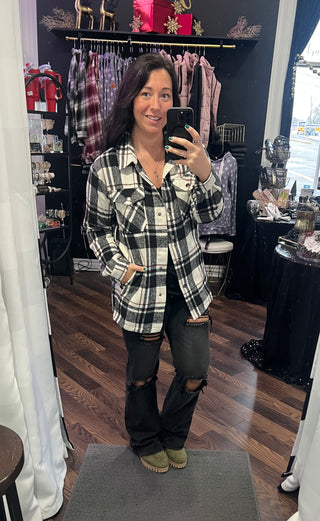 Black & Ivory w/Brown Accents Plaid Norah Shacket