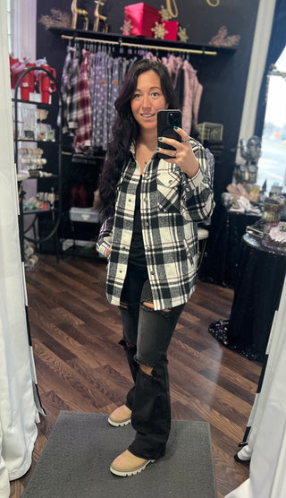 Black & Ivory w/Brown Accents Plaid Norah Shacket