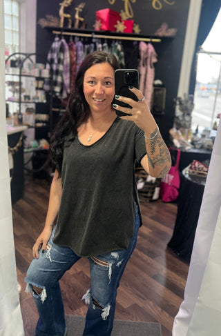 Vintage Black V-Neck Cotton Boyfriend Tee