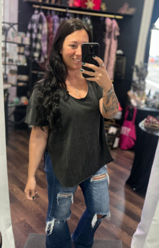 Vintage Black V-Neck Cotton Boyfriend Tee