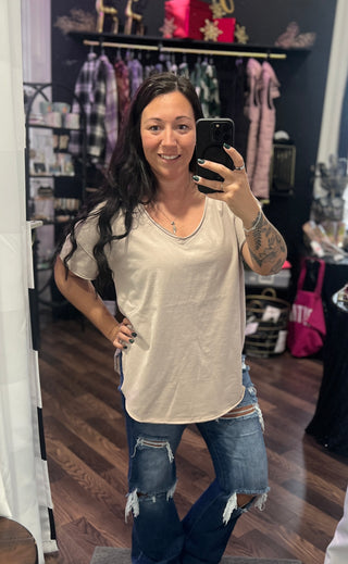 Mocha V-Neck Cotton Boyfriend Tee