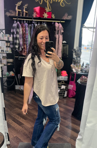 Mocha V-Neck Cotton Boyfriend Tee