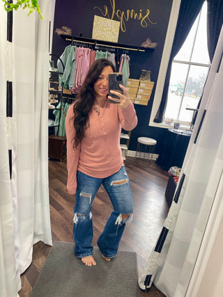 Dusty Rose Henley Long Sleeve Top