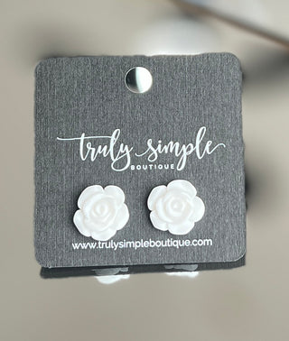 Matte White Rose Stud Earrings