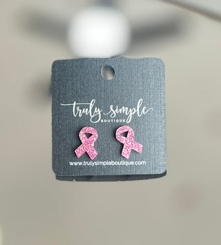 Pink Glitter Ribbon Earrings - all money donated to a local mom with Breast Cancer
