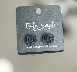 Matte Black Rose Stud Earrings