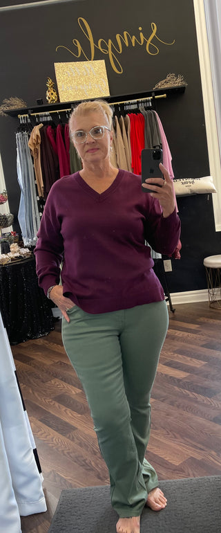 The Eloise V-Neck Sweater - Deep Plum