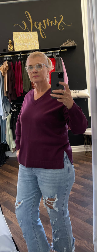 The Eloise V-Neck Sweater - Deep Plum
