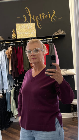 The Eloise V-Neck Sweater - Deep Plum