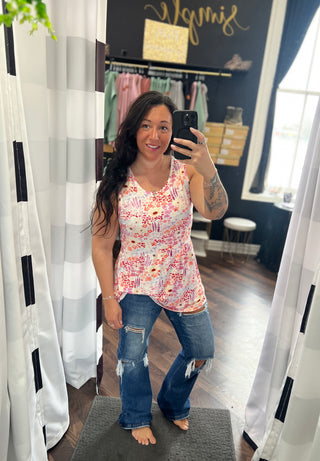 Coral Sunset Floral Ruffle Tank Top