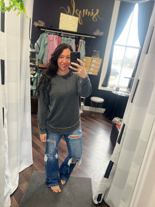 Black Vintage Wash Pullover