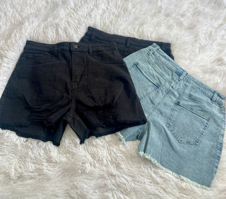 Black Distressed Hem Denim Shorts