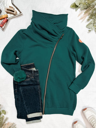 Evergreen Cowl Neck Zip Up