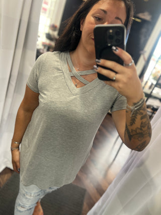 Blaire Criss Cross Top in Heather Grey