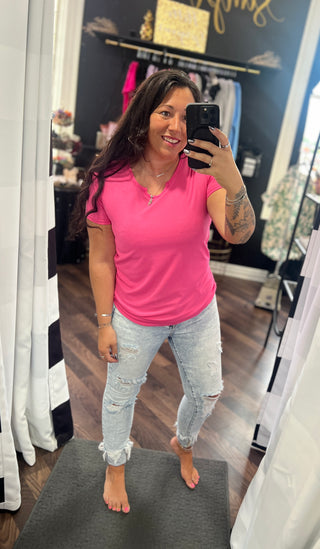 Jessie Ribbed Top in Flamingo