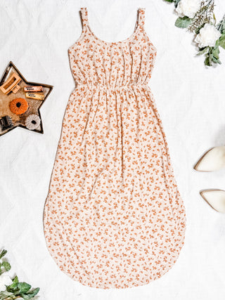 Sand and Rust Floral Ribbed Midi Dress - Made in the USA