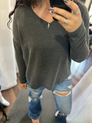 Charcoal Ribbed Long Sleeve