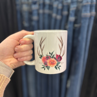 Antlers w/ Flowers Ceramic Mug