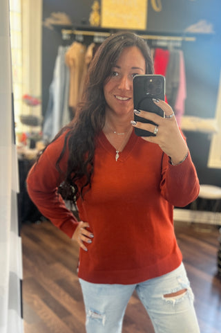 The Eloise V-Neck Sweater - Copper