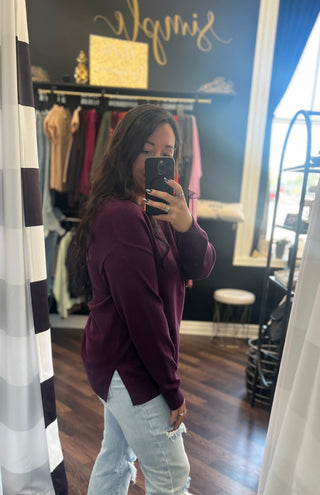 The Eloise V-Neck Sweater - Deep Plum