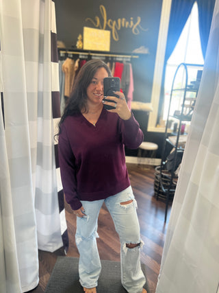 The Eloise V-Neck Sweater - Deep Plum