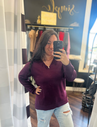 The Eloise V-Neck Sweater - Deep Plum