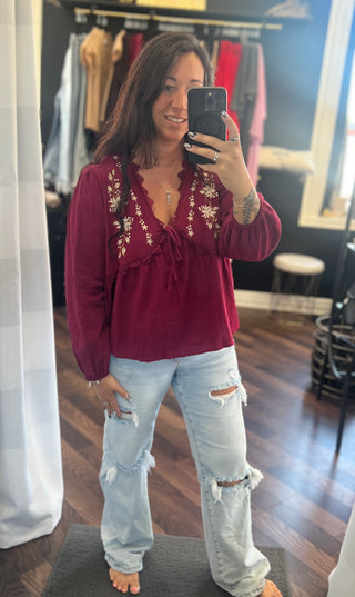 The Mathilda Blouse - Burgundy