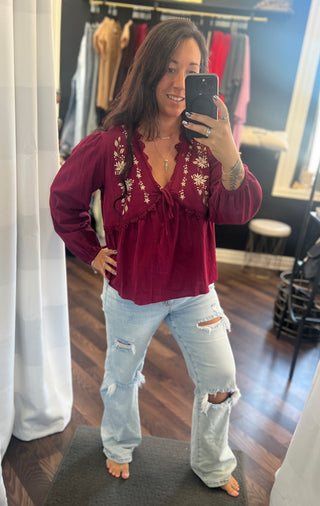 The Mathilda Blouse - Burgundy