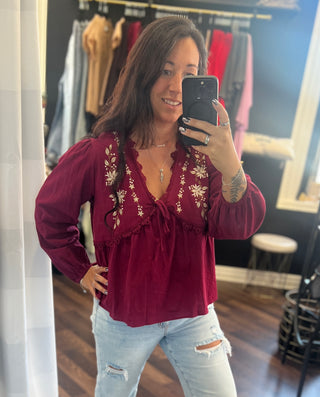 The Mathilda Blouse - Burgundy