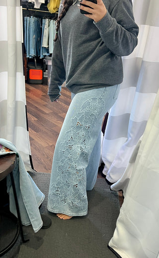 *IN STOCK & PRE-ORDER* Lace & Floral Wide Leg Jeans