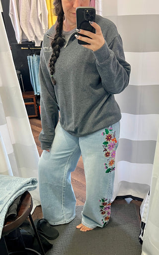 *IN STOCK & PRE-ORDER* Floral Embroidered Wide Leg Jeans