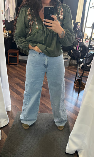Lace & Floral Wide Leg Jeans