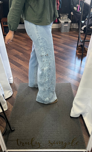 Lace & Floral Wide Leg Jeans