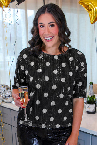 *Pre-Order* Black & Silver Polka Dot Pop Sequin Blouse