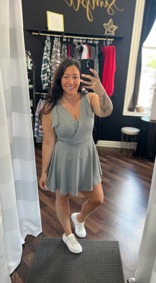 Grey V-Neck Dress w/ Built-In Shorts