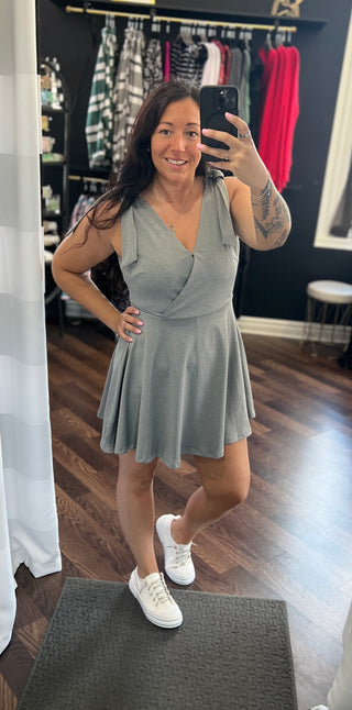 Grey V-Neck Dress w/ Built-In Shorts