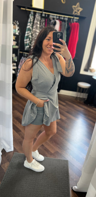 Grey V-Neck Dress w/ Built-In Shorts