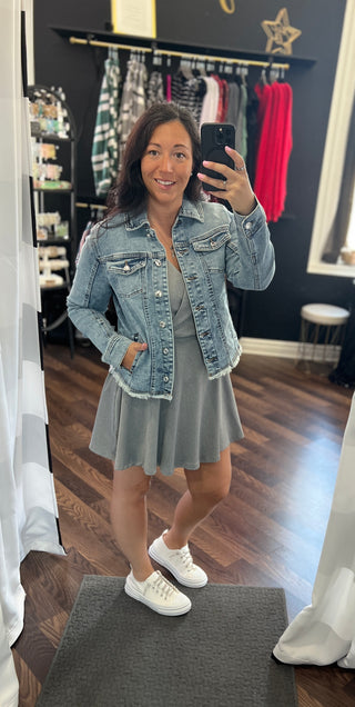 Grey V-Neck Dress w/ Built-In Shorts