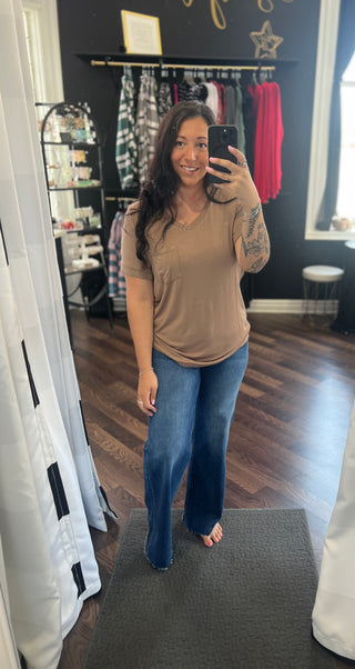 Mocha Relaxed V-Neck Top