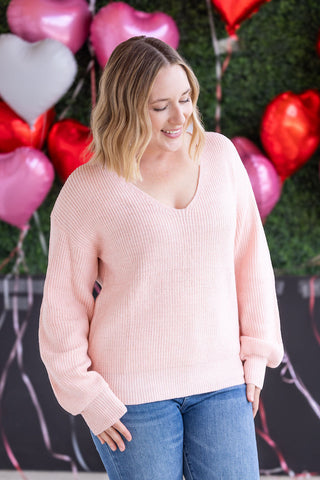 Light Pink V-Neck Bow Sweater