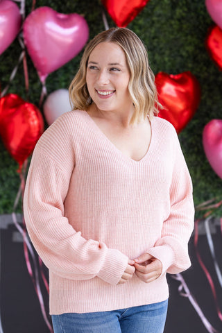 Light Pink V-Neck Bow Sweater