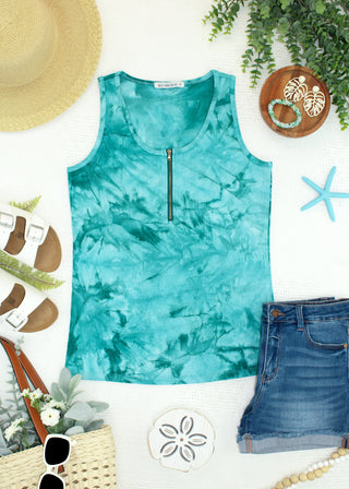 Teal Tie Dye Zipper Tank