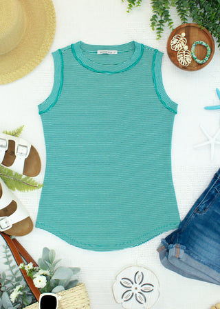 Micro Striped Tank in Jade