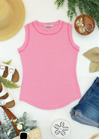 Micro Striped Tank in Pink