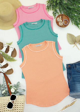 Micro Striped Tank in Pink