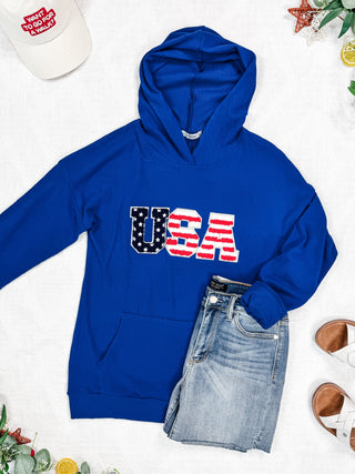 USA Embroidered Ribbed Hoodie